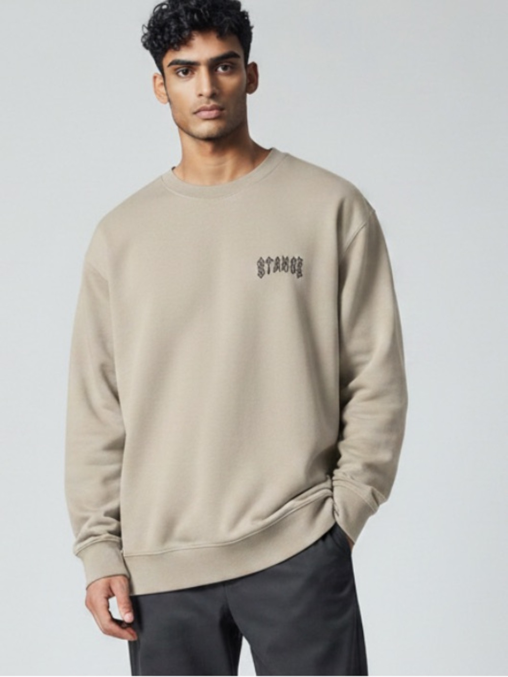 Stance Men's Crewneck Sweatshirt in Beige with Black Logo